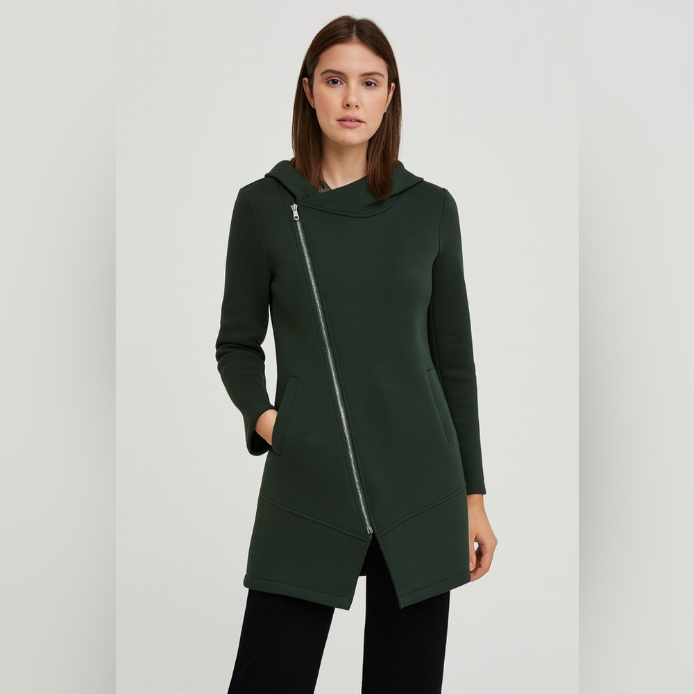 Betsey Johnson Performance Neoprene Hooded Jacket 
Asymmetrical Zipper Green S